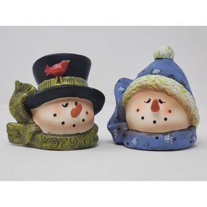 2  Holiday Christmas Night Lights Both Are Snowmen‎ Heads Blue Green Black White